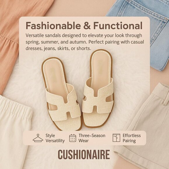 Cutout Strap Slides for Women Faux Leather Summer Flats Water Resistant - Picture 5 of 9